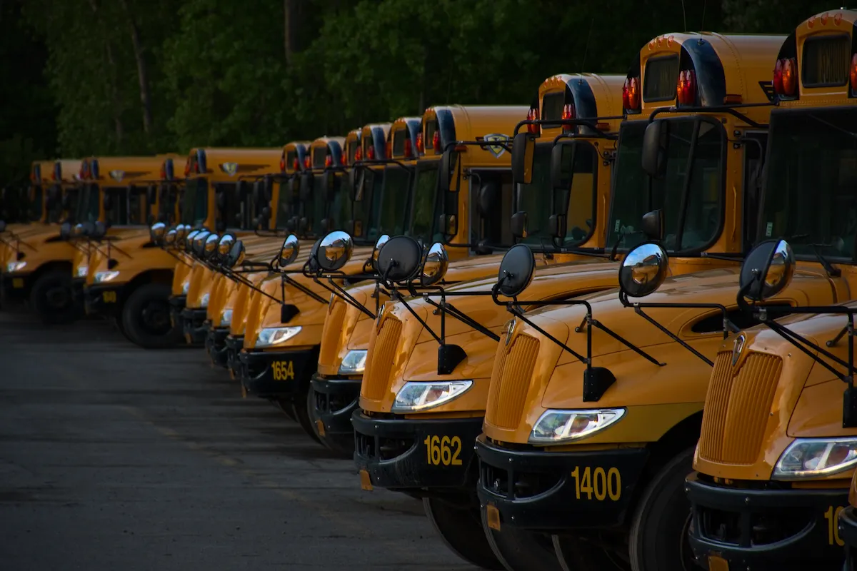 fleet of school busses